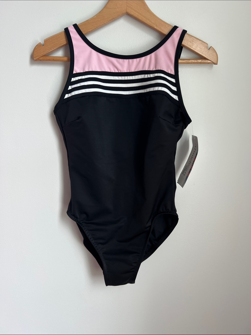 Miraclesuit | Black One-Piece Swimsuit Pink Yoke White Stripes Beach NWT Sz 10